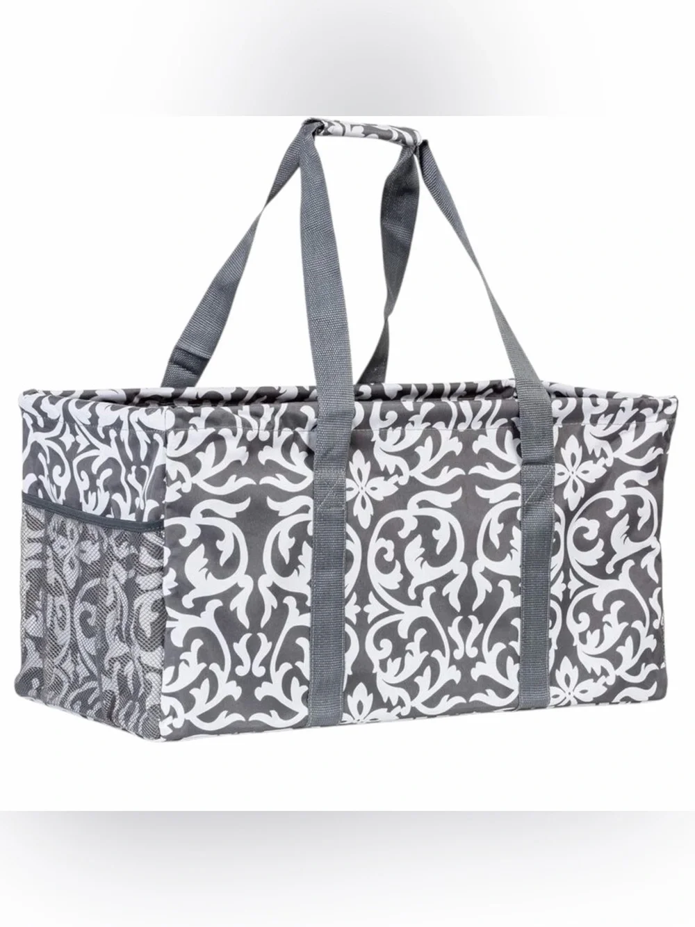 Lucazzi XL Collapsible Utility Tote Bag Gray Damask Grocery Storage Organizer